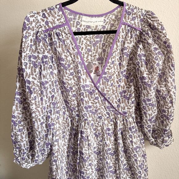 Daughters of India Binita Mini Dress Violet Floral Boho Cotton XS NWT - Picture 6 of 16